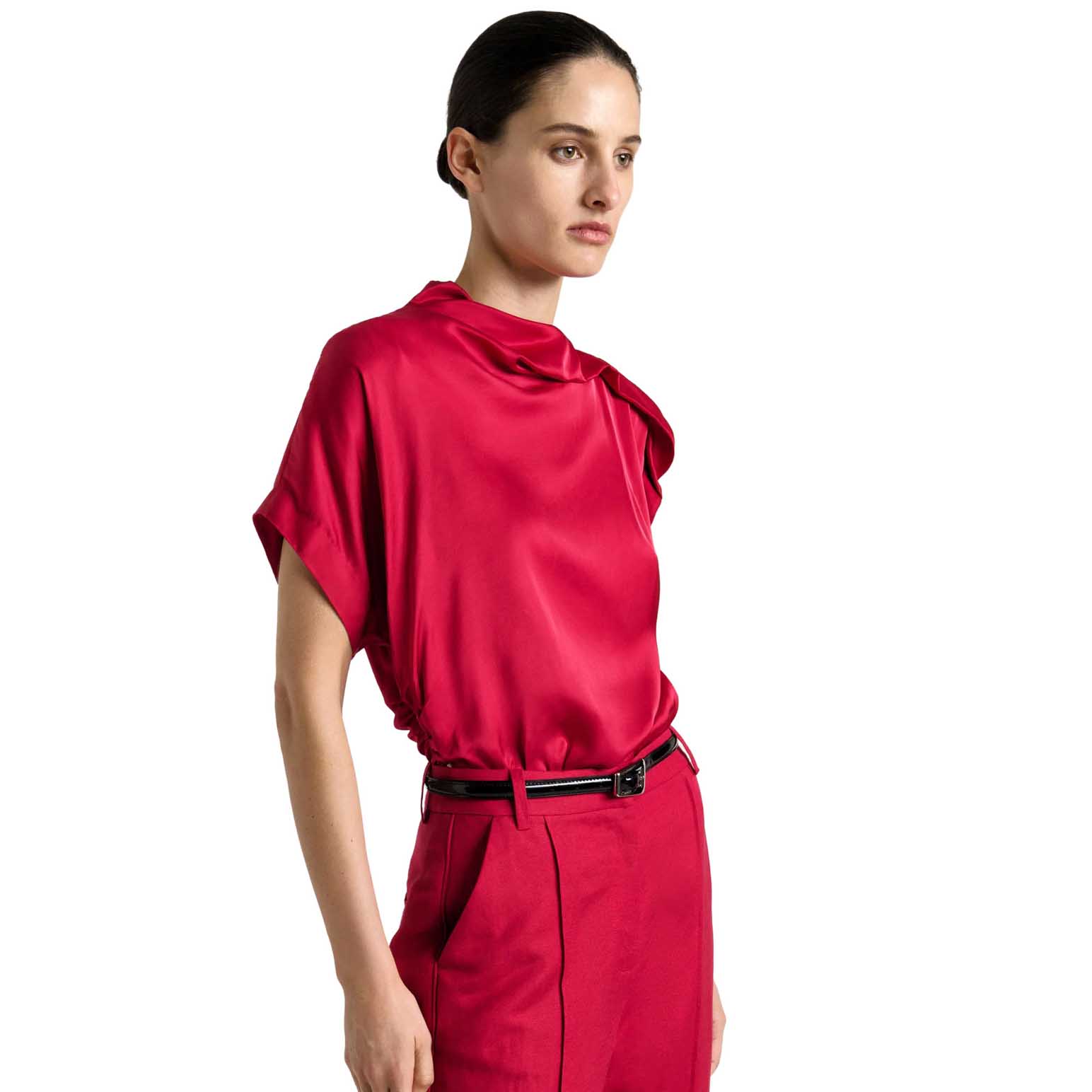 Cue Satin Draped Fold Neck Top